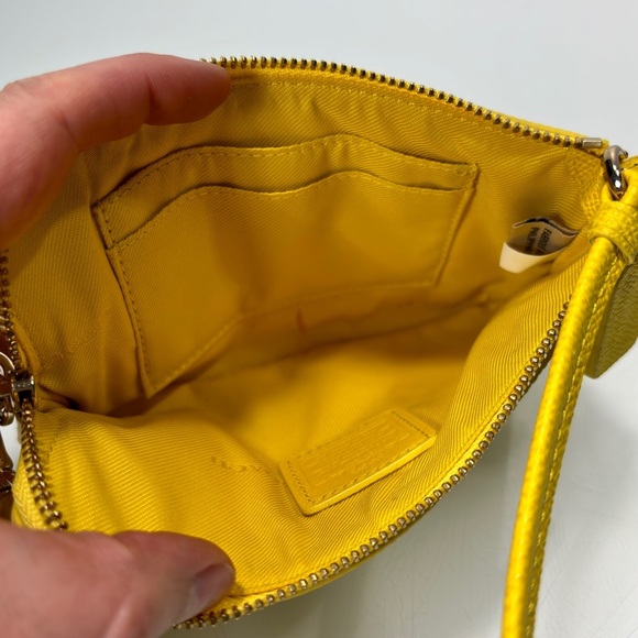 Coach Bright Yellow Pebble Leather Wristlet - Picture 11 of 15